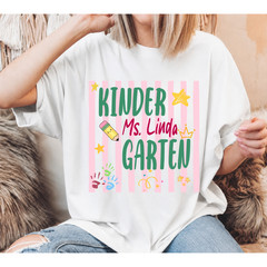 Custom Name Kindergarten Shirt Personalized First Day Of School Teacher Kids Tee