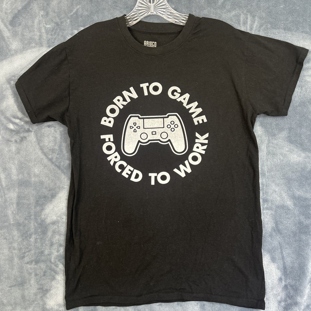 Brisco Brands Born To Game Forced To Work Tshirt Men’s Small Black(1268)