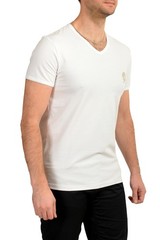 Versace Men’s White Gold Medusa Print V-Neck T-Shirt Versace sz 8 US 2XL IT 56