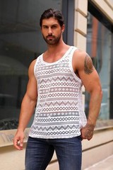 Mens See Through Vest Crewneck Sleeveless Tank Tops Muscle Sexy Mesh Shirts