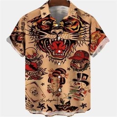 Mens Button Down Japanese Dragon Samurai Hawaiian Novelty Holiday Summer Shirt