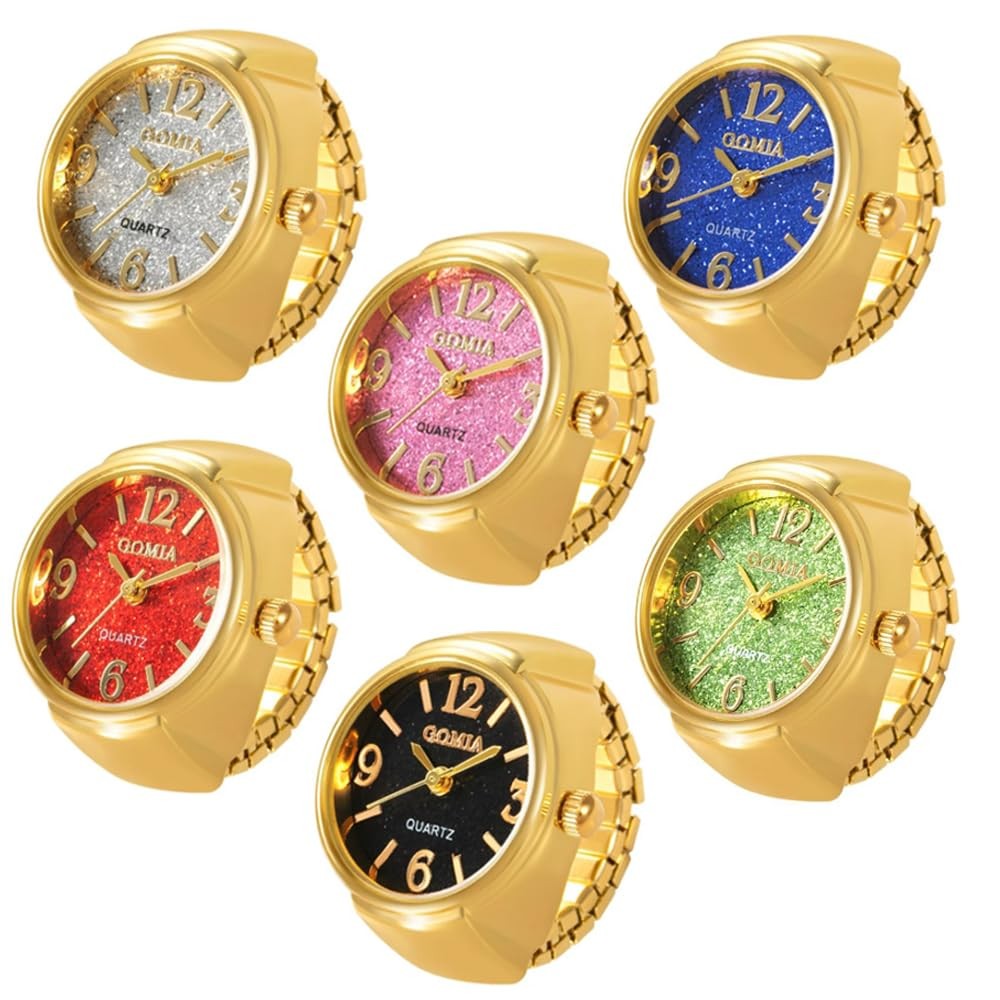 6Pcs Unisex Creative Finger Watch Round Dial Shiny Adjustable Strap Analog Qu…