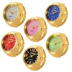 6Pcs Unisex Creative Finger Watch Round Dial Shiny Adjustable Strap Analog Qu…