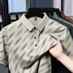 2025 New Men’s Business Casual Short Sleeved Printed Polo Shirt Fashionable Brea