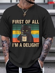 1pc First Of All I’m A Delight” Sarcastic Angry Cat Print T-Shirt for Men,
