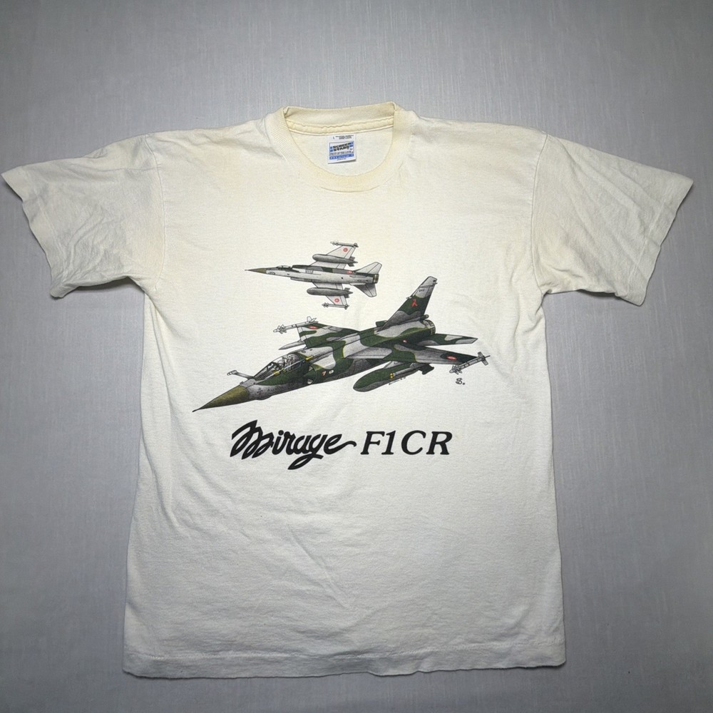 Vintage Fighter Jet Tshirt Mirage F1CR Size Large Single Stitch White Used