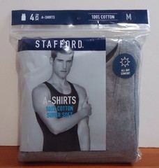 Stafford 4-Pack Men’s 100% Cotton Ribbed Tank Top A- Shirts Black/Gray