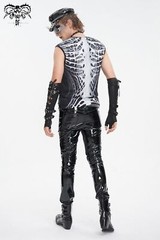 Devil Fashion Men Black Gothic Punk Streetwear Skeleton Print Vest Slim Fit Top