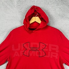 Under Armour Men Hoodie Tee T-Shirt Medium Red Graphic Print Stretch Long Sleeve