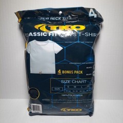 TKO Men’s Size M – Classic Fit T-Shirt 4-Pack Crew Neck T. = 2 Blk/1 Gry/ 1 Wht