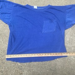 Vintage 50s 60s Blue Pocket Tee Shirt Cotton Single Stitch Blank Cropped Boxy