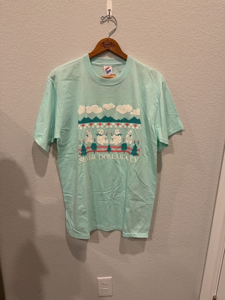 Vintage 90s Jerzees Silver Dollar City Bear Graphic T-Shirt Size Large