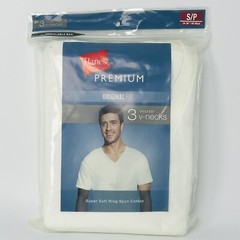 Hanes Premium V-Neck T-Shirts 3 Pack White Size Small Tagless Cotton Undershirt