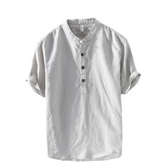 Men’s Linen Short Sleeve T-Shirt Pure Color Breathable Casual Shirt Lightweight