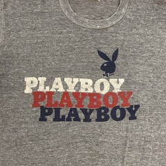 Single Stitch Vintage Playboy T-Shirt Gray Made USA RED WHITE BLUE