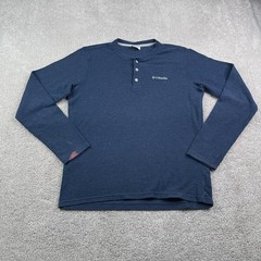 Columbia Shirt Mens Medium Blue Long Sleeve Henley Textured Waffle Knit