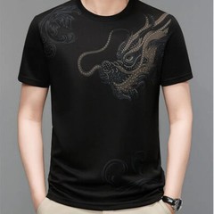 New Men Fashion Trend Dragon Rhinestones Hot Drill Short Sleeve Summer T-Shirt