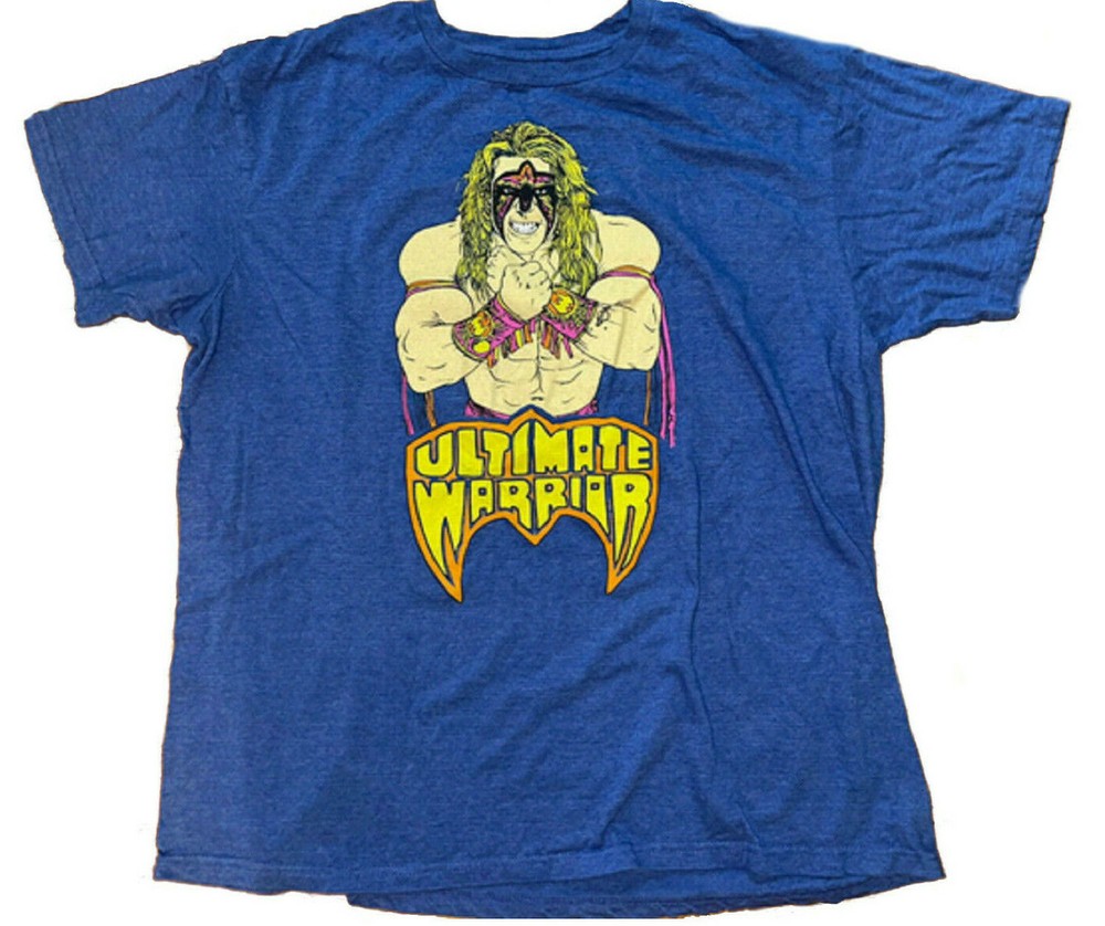 WWE Legends Ultimate Warrior Men’s Blue T-shirt – NWT