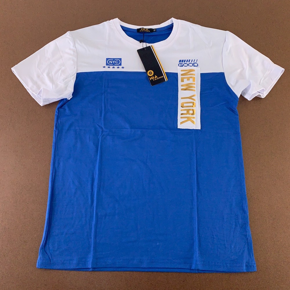MIA Fashion Men’s Size XL Blue White Short Sleeve New York Graphic T-Shirt NWT