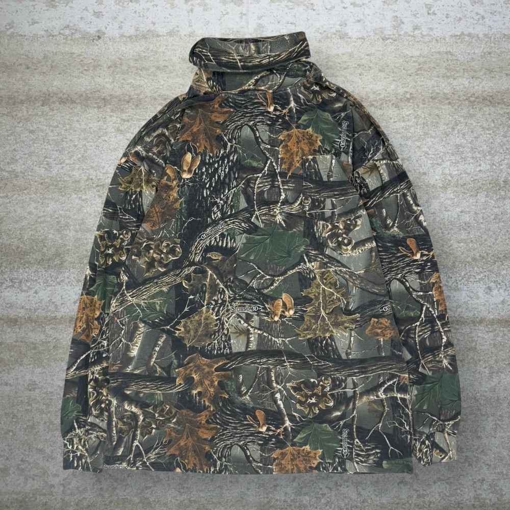Vintage 90s Seclusion 3D Shirt Mens L Hunting Camo Cotton Long Sleeve Cowl Neck