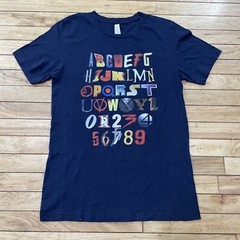 Bella Canvas ABC 123 Graphic T Shirt Men M Blue Alphabet Numeral Learning Print