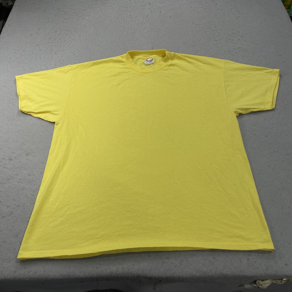 VINTAGE Hanes Shirt Mens XL Yellow 50/50 Single Stitch Blank Heavyweight 90s