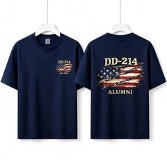 Two Sided DD-214 Alumni Vintage Graphic Tee American Flag Veteran Cotton T-Shirt