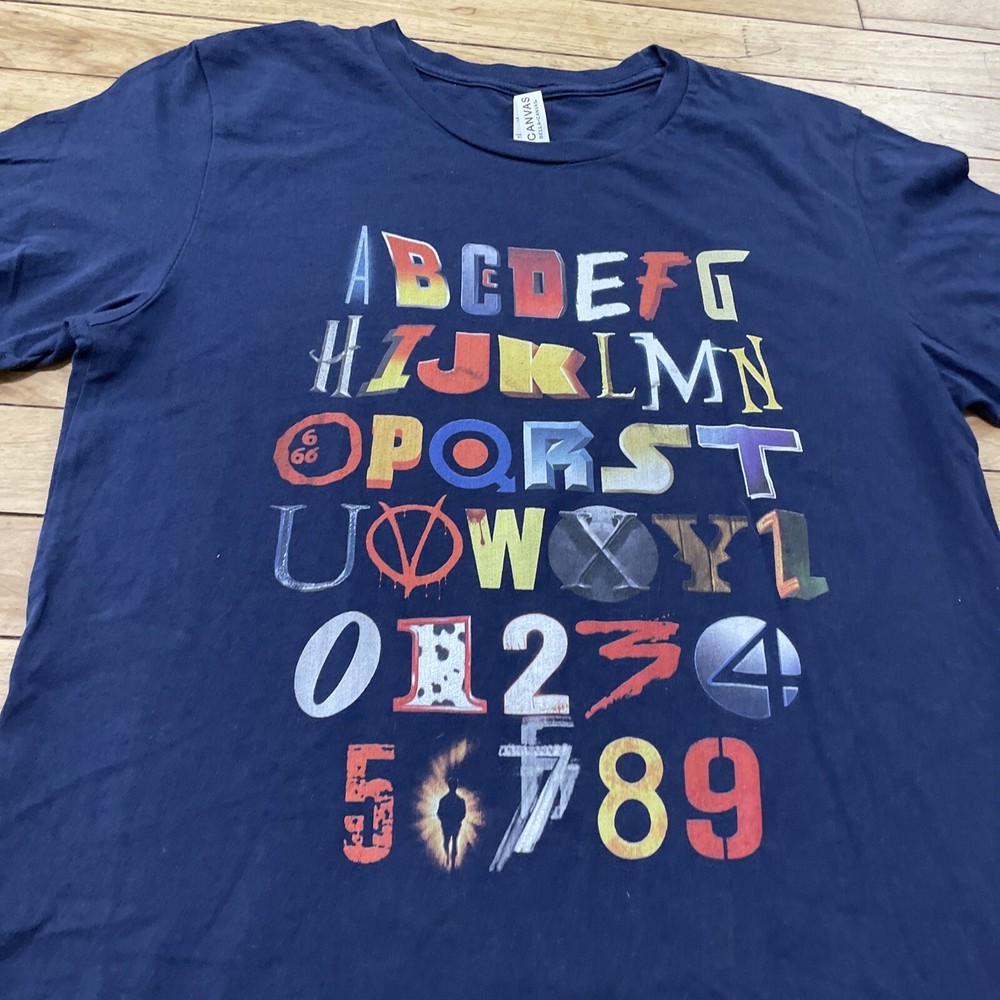 Bella Canvas ABC 123 Graphic T Shirt Men M Blue Alphabet Numeral Learning Print