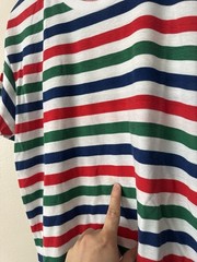 American Apparel Multi Striped Ringer Tee 50 50 Large Made In USA Red Green Blue