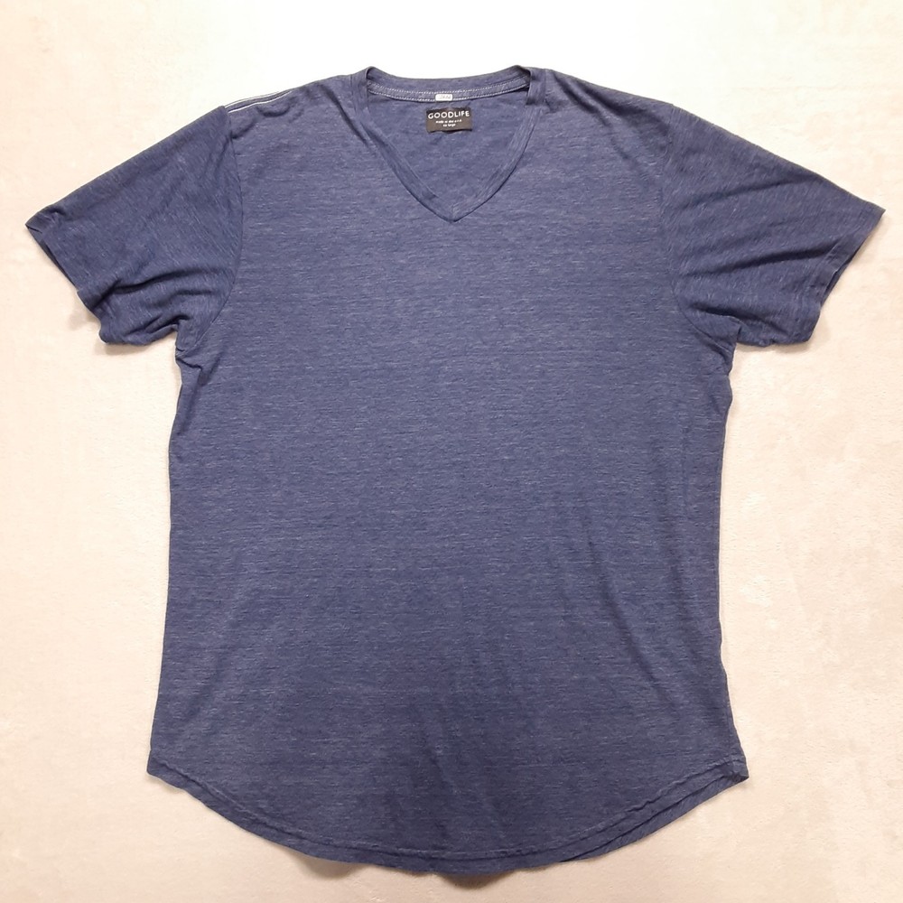 Goodlife Mens V-Neck T-Shirt Blue Heather 2XL Cotton Rayon Blend Short Sleeve