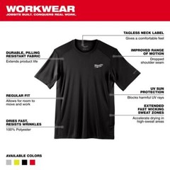 Milwaukee Workskin Short Sleeve Crew Black Lightweight Performance Tee Shirt 2XL