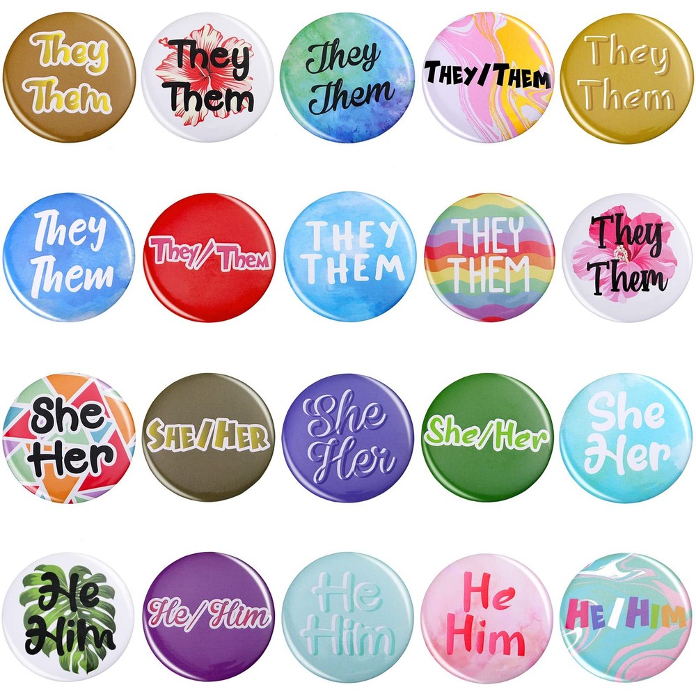 Pronoun Badges Pins Gender Identity Pins They/them,she/her, He/him Pronoun Pi…