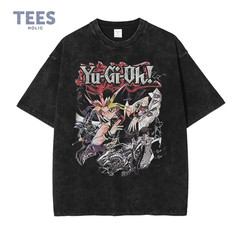 Anime Y-Yu Gi Oh T Shirts Men Retro Vintage Washed Yugi Muto Printed T-Shirt Ove