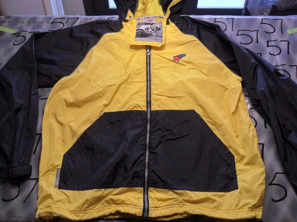 XL Tag Fit Size 3XL Vintage Rocket Racing Yellow Black Hooded Jacket