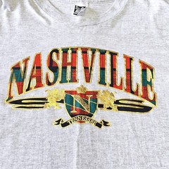 L.A. Sportswear Nashville TN T-Shirt Men SZ L Gray Plaid Graphic Made in USA EUC