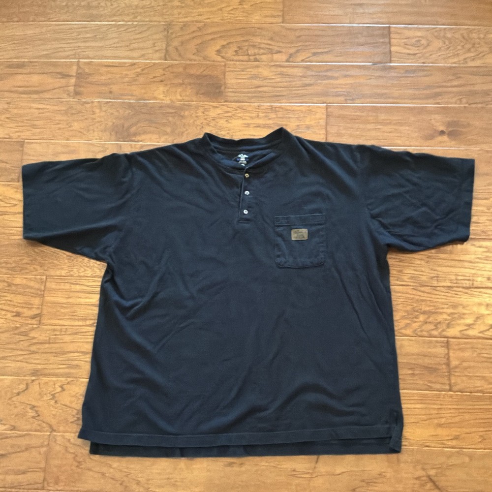 Walls Work Wear Men’s Black Henley Short Sleeve Pocket Cotton Knit T-Shirt XXL