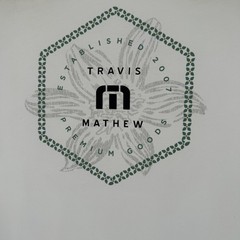 TravisMathew Mens Graphic T-Shirt White Floral Hexagon Logo Tee Large NEW