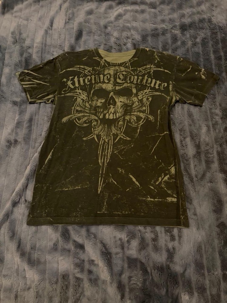 Xtreme Couture Men’s XL Green Skull Graphic Logo Crew Neck Short Sleeve T-Shirt