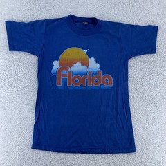 Vintage Florida Shirt Mens Small Blue Sunset Graphic Tee Beach Surf 1981 80s