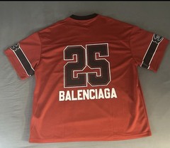 Balenciaga Men’s L Red/Black/White Logo Graphic V-Neck Short Sleeve T-Shirt