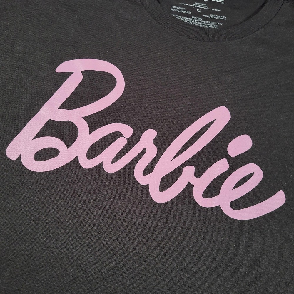 Barbie Shirt Mens XL Black Pink Script Logo Graphic Tee Cotton Tagless