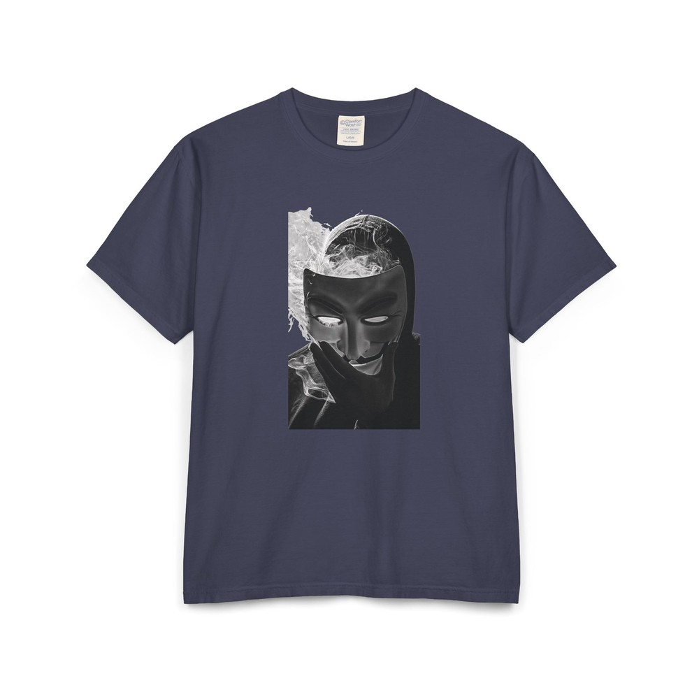 Masked Figure Portrait T-Shirt | Black & White Surreal Art
