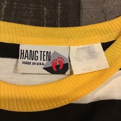 Vintage Hang Ten T-shirt 80s 90s Board Stripes Pocket MADE IN USA Surfer L Surf