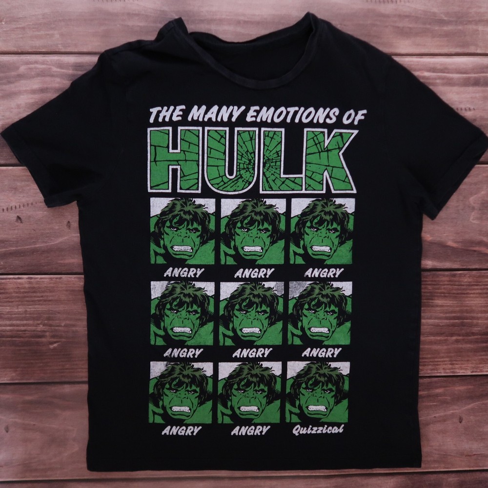 The Many Emotions OF Hulk merch Cartoon Promo Aop Print Tee Cotton, Men`s Size M