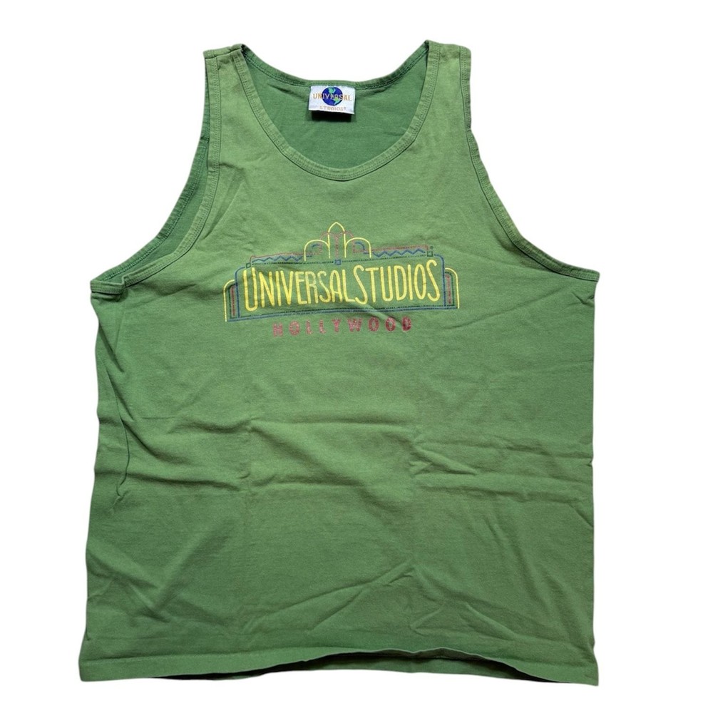 Vintage 90s Universal Studios Hollywood Graphic Tank Top Green Made in USA XL
