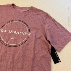 TravisMathew Mens Heathered Mauve Graphic T-Shirt Short Sleeve Logo Tee Medium