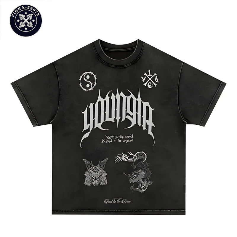 YoungLA Dragon Warrior Graphic Vintage Streetwear Gym Fitness Workout Tee