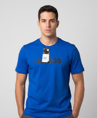 Adidas Mens Linear T-Shirt Team Royal Blue Cotton Graphic Logo Tee Size L NWT