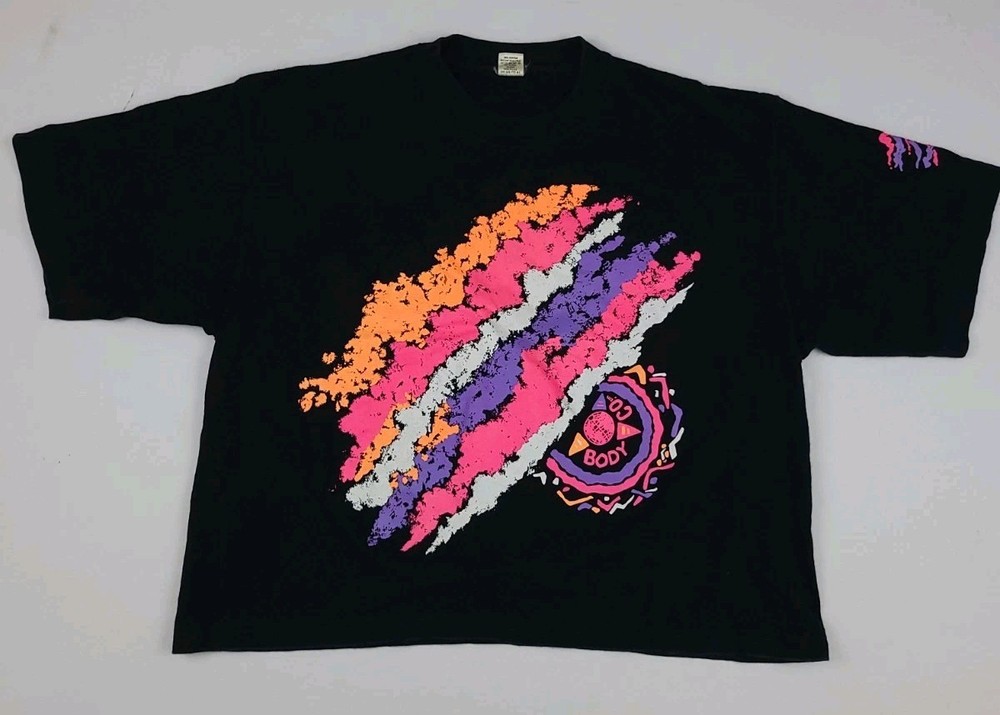 Vintage 90s The Body Co Abstract Print T Shirt Cropped Fit Beach Summer Surf Usa