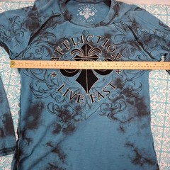Affliction Live Fast Long Sleeve Tee Small Blue Crystal Wash Y2K Grunge